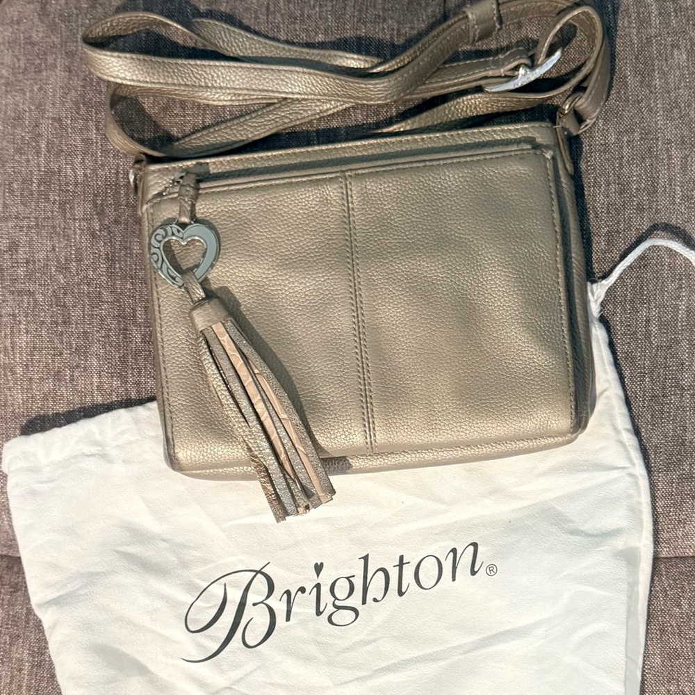 Brighton Gold/Tan Leather Crossbody Bag